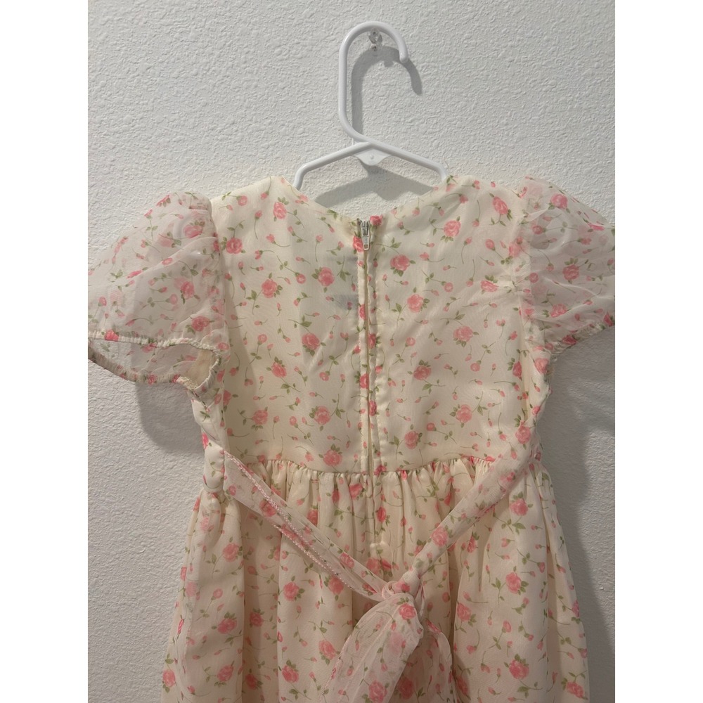 Vintage Kids Dream Floral Organza Special Occasion Dress Pink Cream Size 5-6 - Picture 6 of 6